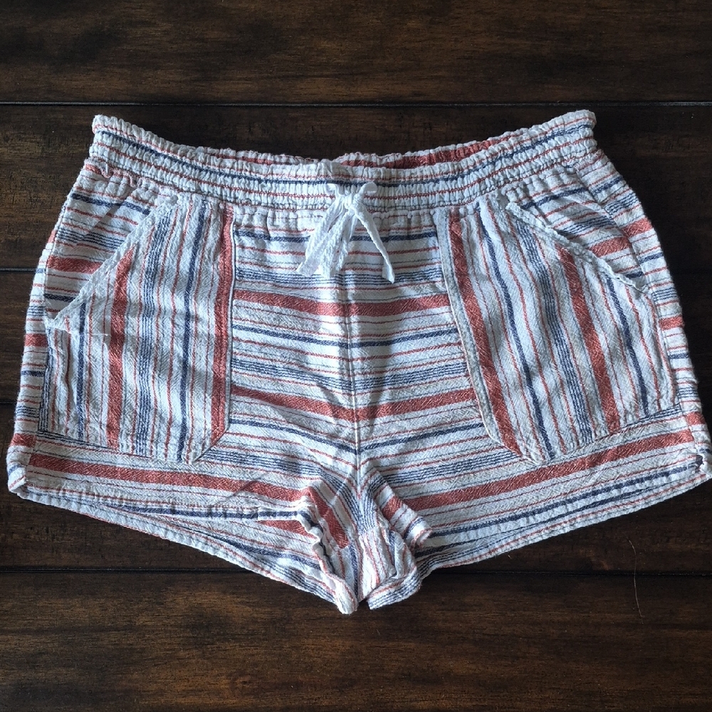 Rewind High Waist Striped Shorts - Red, Blue, White